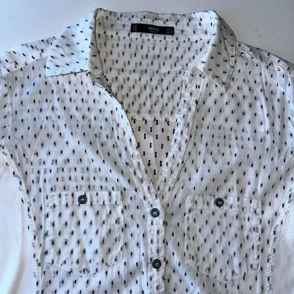 Mango MNG Womens Long Sleeve Shirt 8 White Lightweight Button Down - Picture 3 of 8